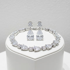 CUBIC ZIRCONIA COLLECTION -CLASSIC CRYSTAL BRACELET SET - SILVER