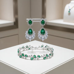 CUBIC ZIRCONIA COLLECTION - SIMPLY SPARKLE BRACELET SET - EMERALD GREEN