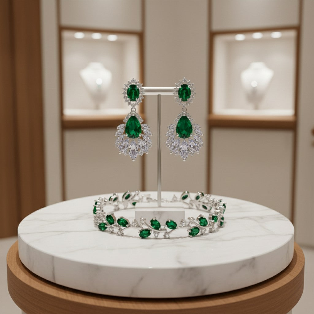 CUBIC ZIRCONIA COLLECTION - SIMPLY SPARKLE BRACELET SET - EMERALD GREEN