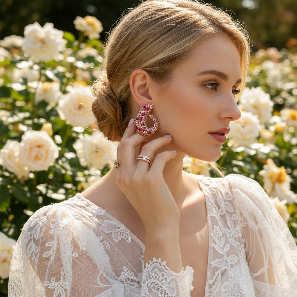 CUBIC ZIRCONIA COLLECTION - HOLLYWOOD STARLET EARRINGS - CZER759 HOT PINK