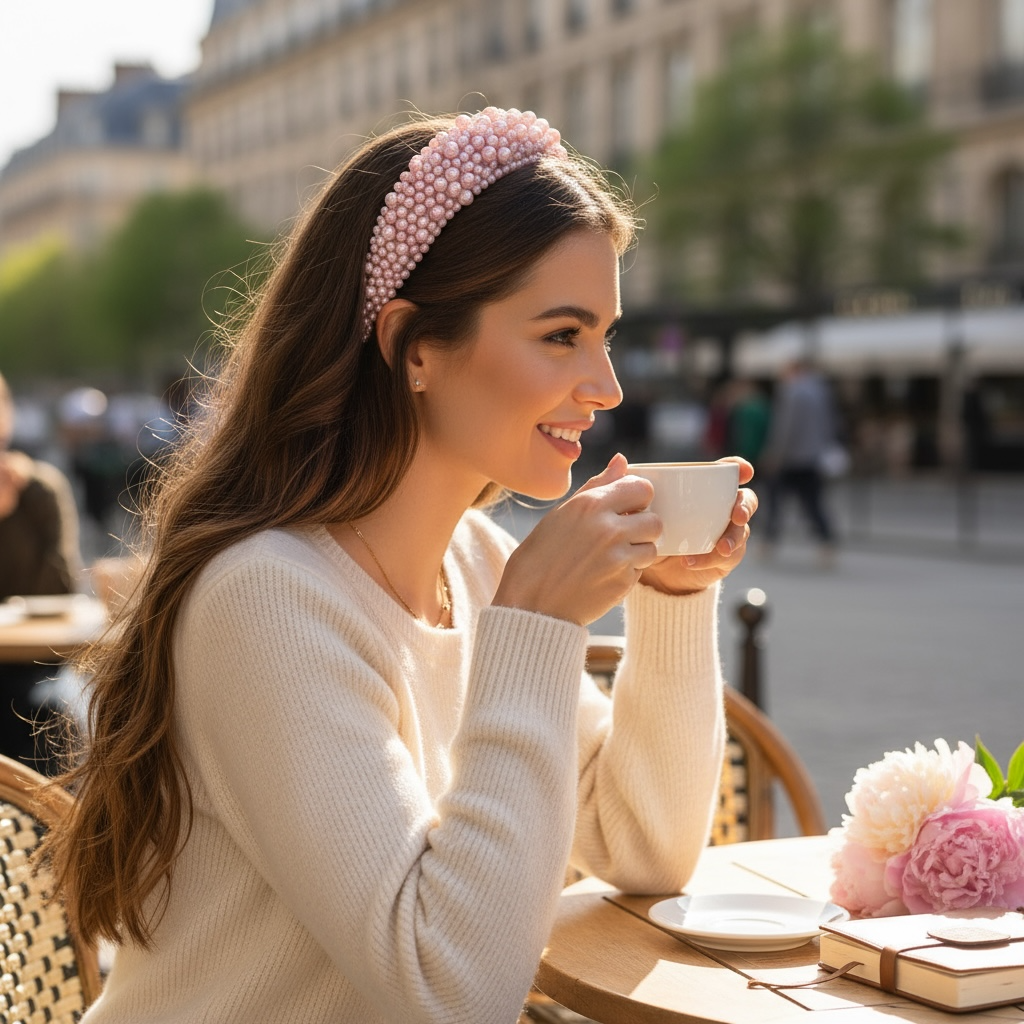 ATHENA COLLECTION - LUXE PEARL HEADBAND - AHB166 PINK