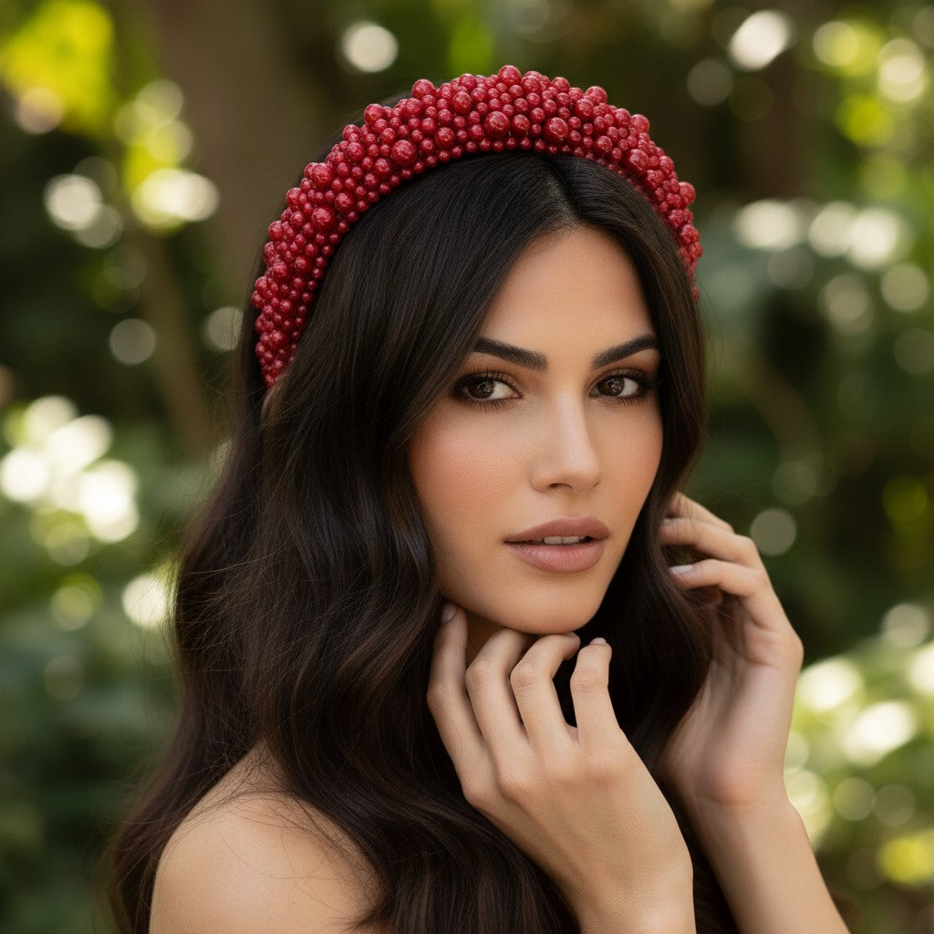 ATHENA COLLECTION - LUXE PEARL HEADBAND - AHB166 RED
