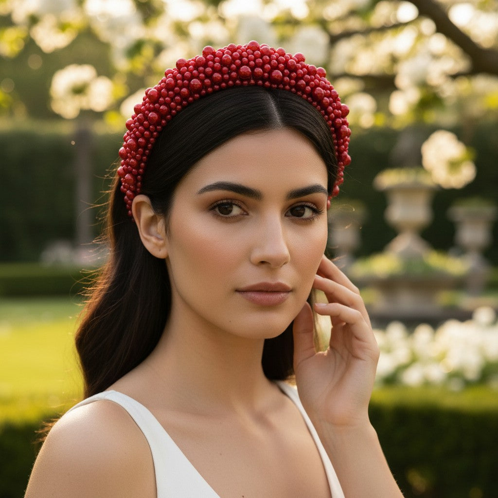 ATHENA COLLECTION - LUXE PEARL HEADBAND - AHB166 RED