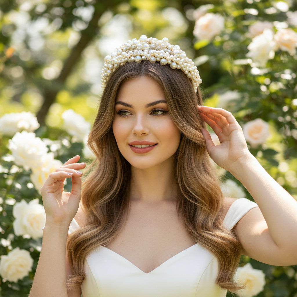 ATHENA COLLECTION - EXQUISITE  PEARL HEADBAND - AHB190 GOLD