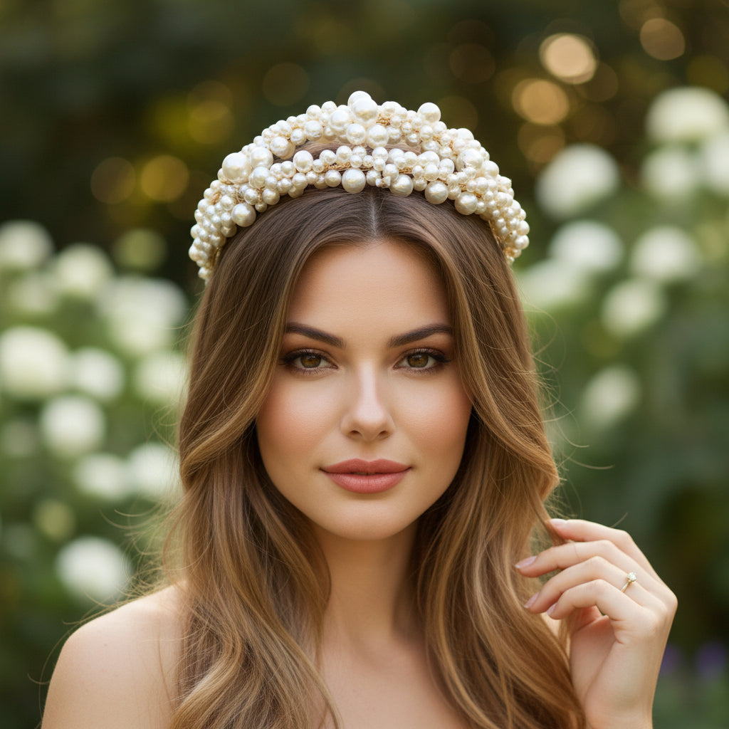 ATHENA COLLECTION - EXQUISITE  PEARL HEADBAND - AHB190 GOLD