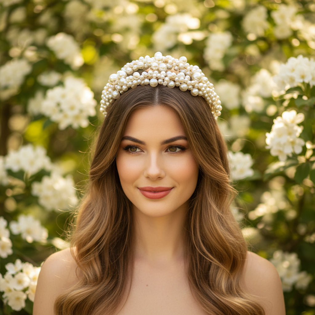 ATHENA COLLECTION - EXQUISITE  PEARL HEADBAND - AHB190 GOLD