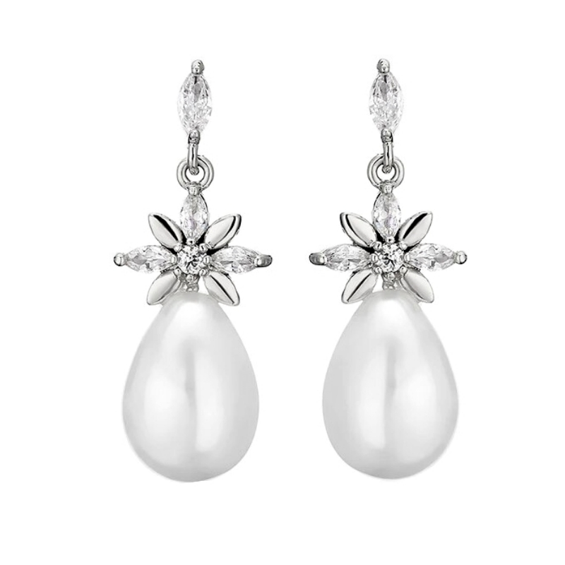 CUBIC ZIRCONIA COLLECTION - PEARL SPARKLE EARRINGS - CZER776 SILVER