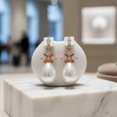 CUBIC ZIRCONIA COLLECTION - PEARL SPARKLE EARRINGS - CZER776 ROSE GOLD