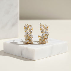 CUBIC ZIRCONIA COLLECTION - CRYSTAL CLUSTER EARRINGS - CZER777 GOLD