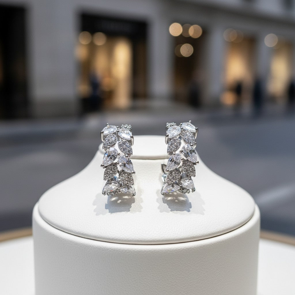 CUBIC ZIRCONIA COLLECTION - CRYSTAL CLUSTER EARRINGS - CZER777 SILVER