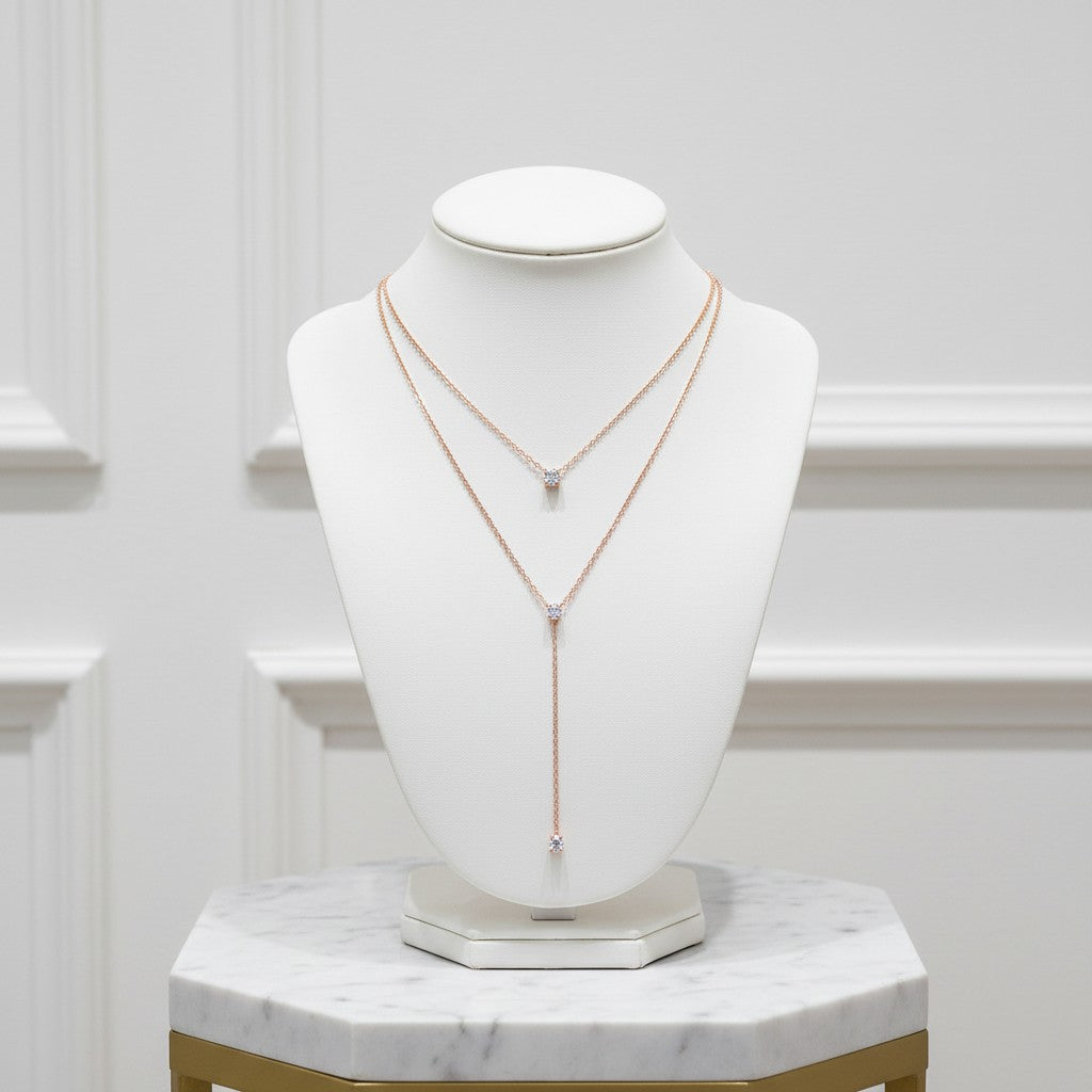 CUBIC ZIRCONIA COLLECTION - CHIC LAYERED NECKLACE - CZNK207 ROSE GOLD