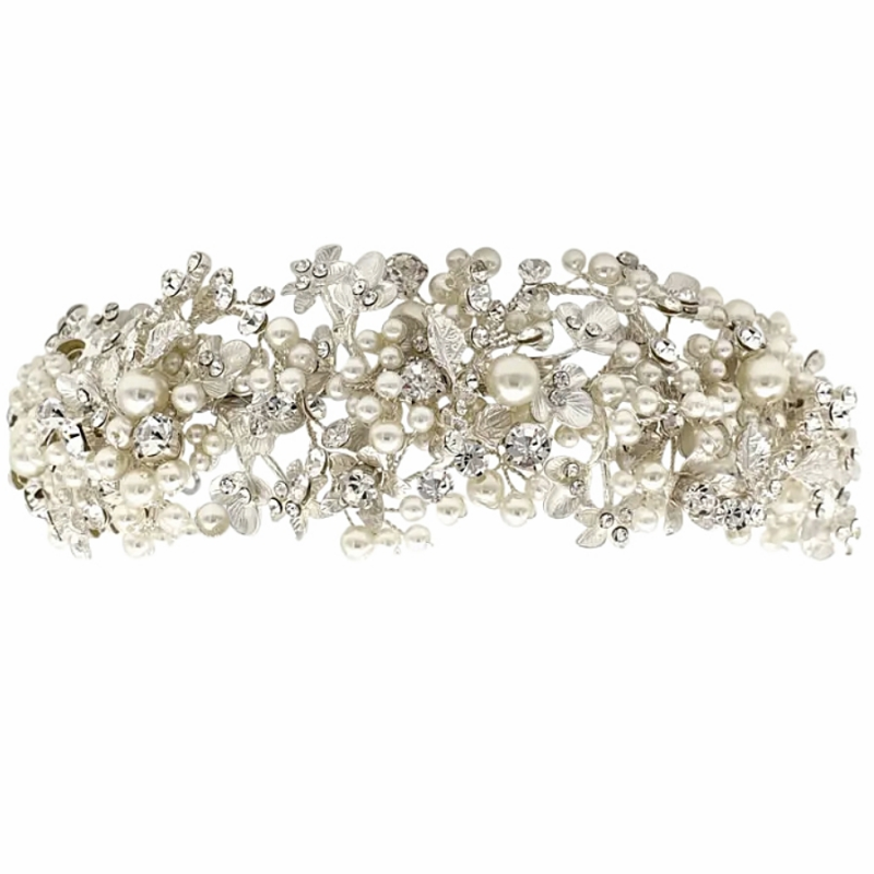ATHENA COLLECTION - EXQUISITE PEARL CLUSTER HEADPIECE - AHB191 SILVER