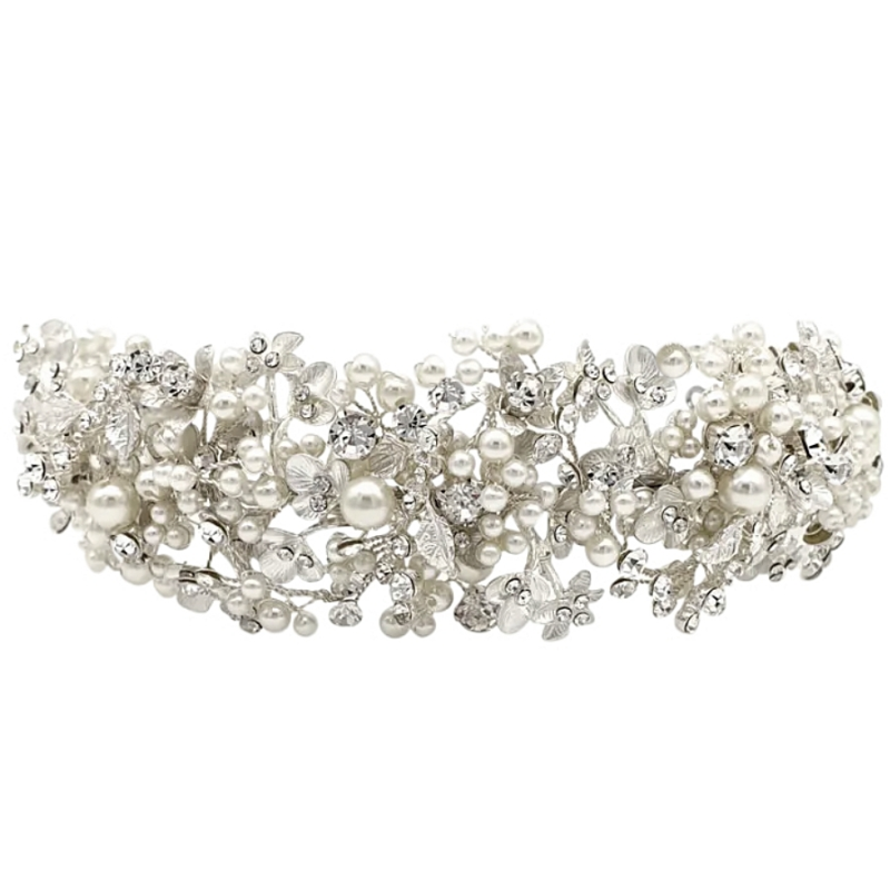 ATHENA COLLECTION - EXQUISITE PEARL CLUSTER HEADPIECE - AHB191 SILVER