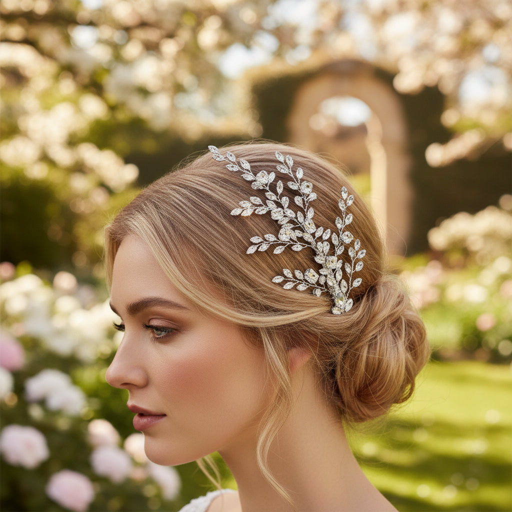 ATHENA COLLECTION - VINTAGE SPRAY HEADPIECE - HC288 SILVER