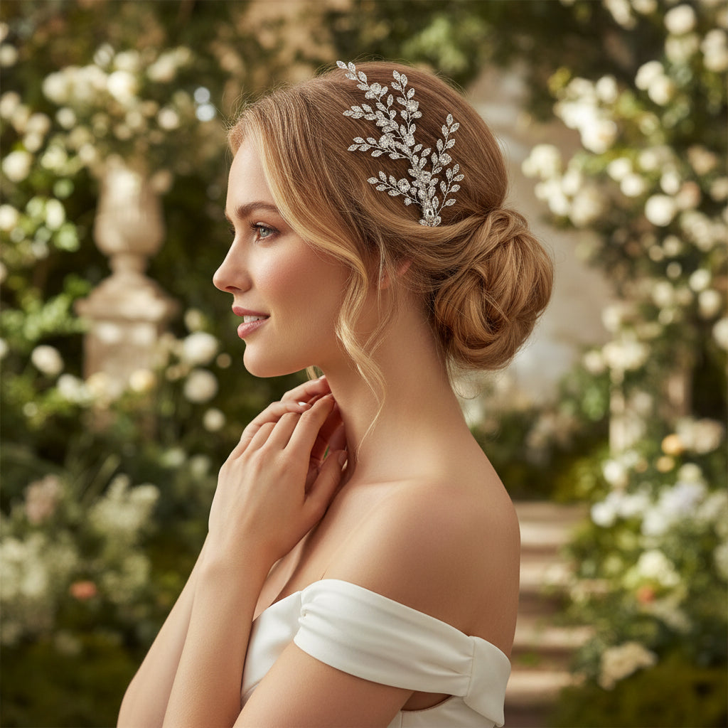 ATHENA COLLECTION - VINTAGE SPRAY HEADPIECE - HC288 SILVER