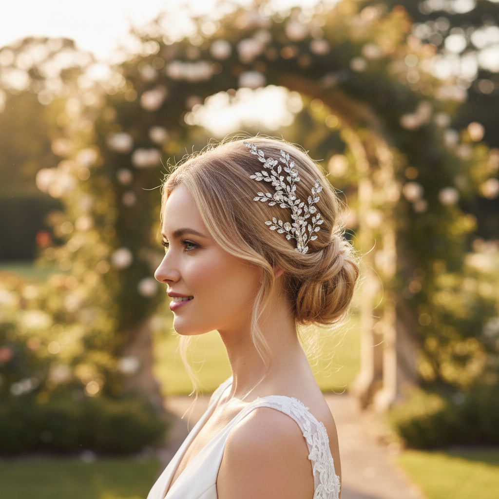 ATHENA COLLECTION - VINTAGE SPRAY HEADPIECE - HC288 SILVER