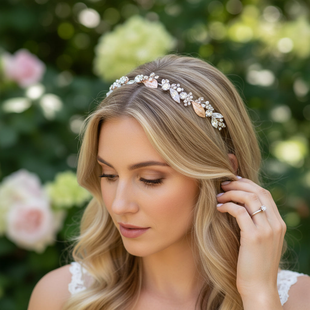 ATHENA COLLECTION - ROMANTIC PEARLESCENT HAIR VINE - GOLD HP241