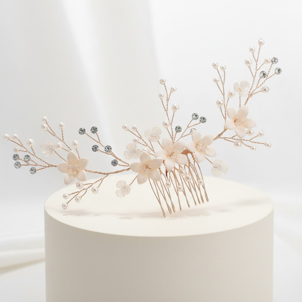 ATHENA COLLECTION - ENCHANTING FLORAL BLOOM HAIR COMB - HC290 GOLD