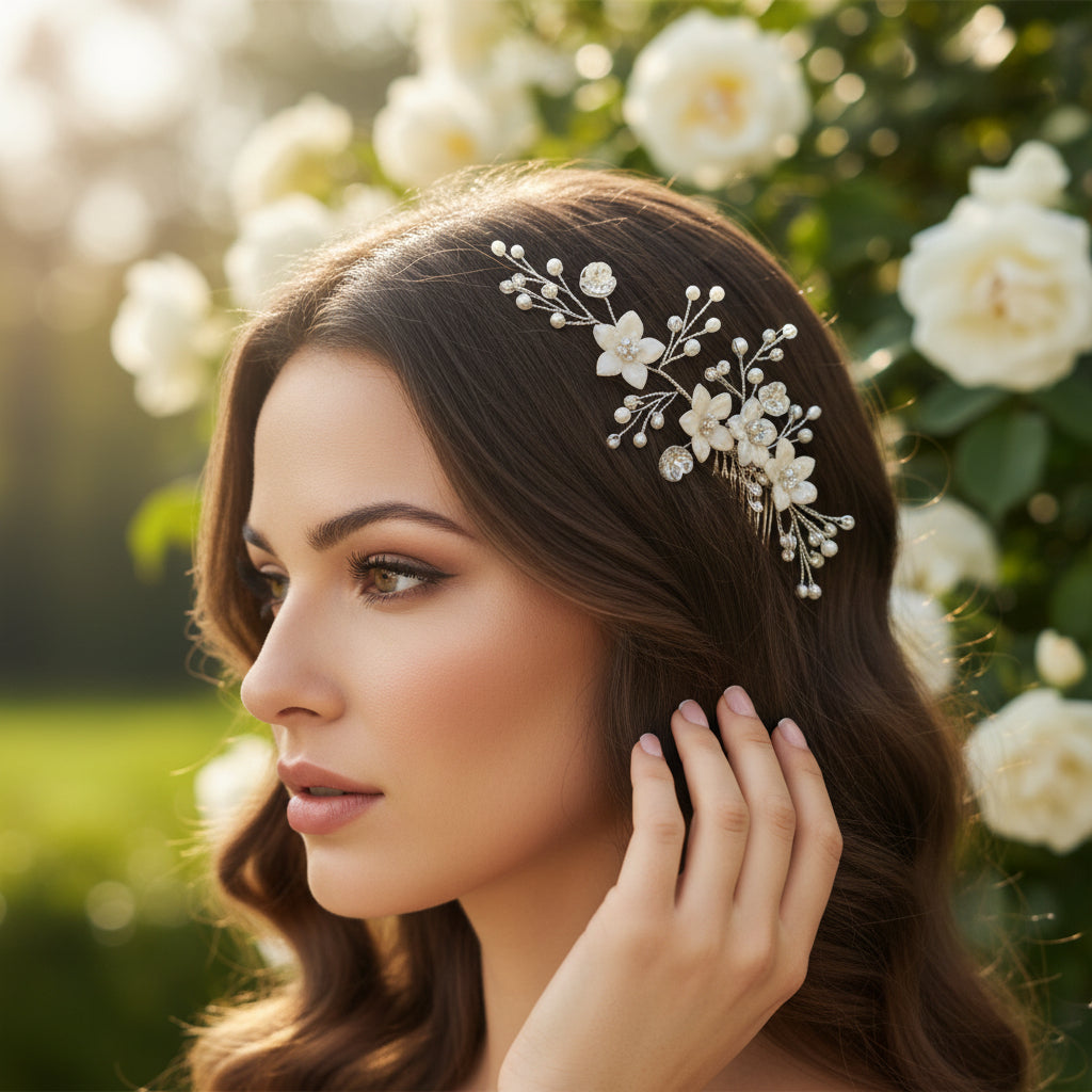 ATHENA COLLECTION - ENCHANTING FLORAL BLOOM HAIR COMB - HC290 GOLD