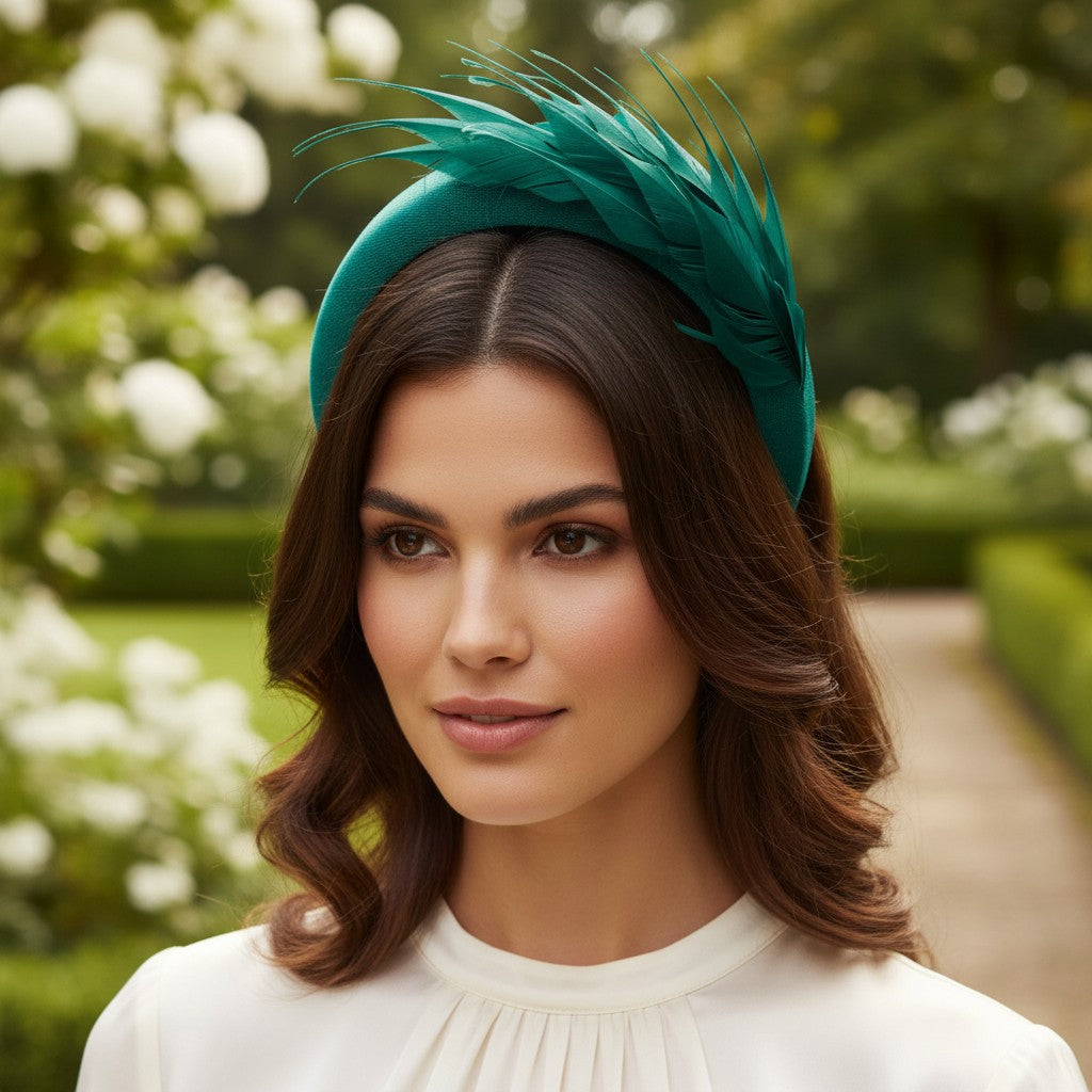 ATHENA COLLECTION - LUXE FEATHER HEADBAND - EMERALD GREEN