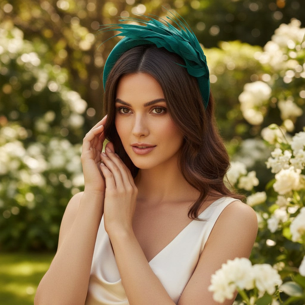ATHENA COLLECTION - LUXE FEATHER HEADBAND - EMERALD GREEN