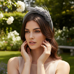 ATHENA COLLECTION - LUXE FEATHER HEADBAND - GREY