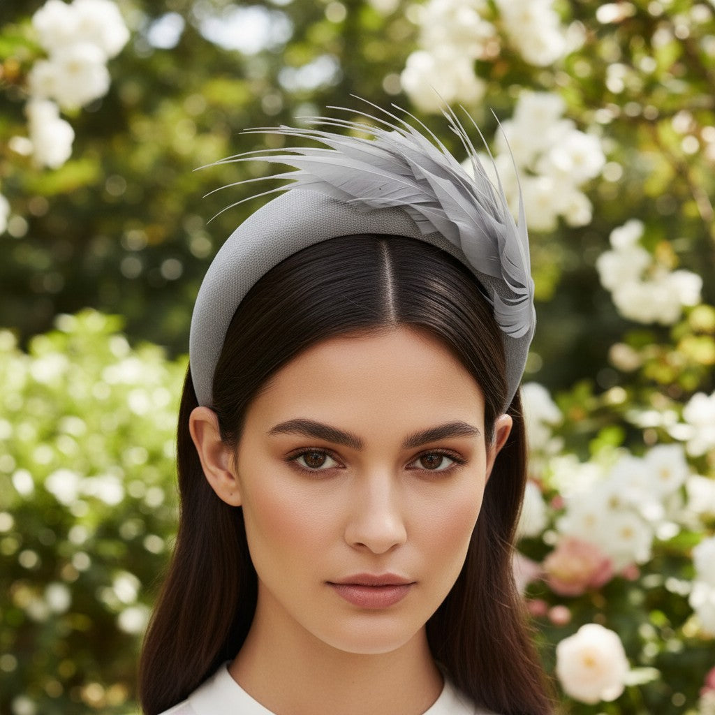 ATHENA COLLECTION - LUXE FEATHER HEADBAND - GREY