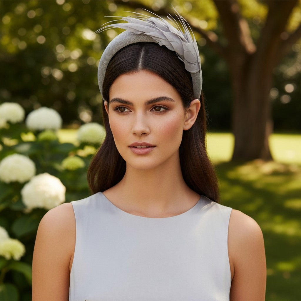ATHENA COLLECTION - LUXE FEATHER HEADBAND - GREY