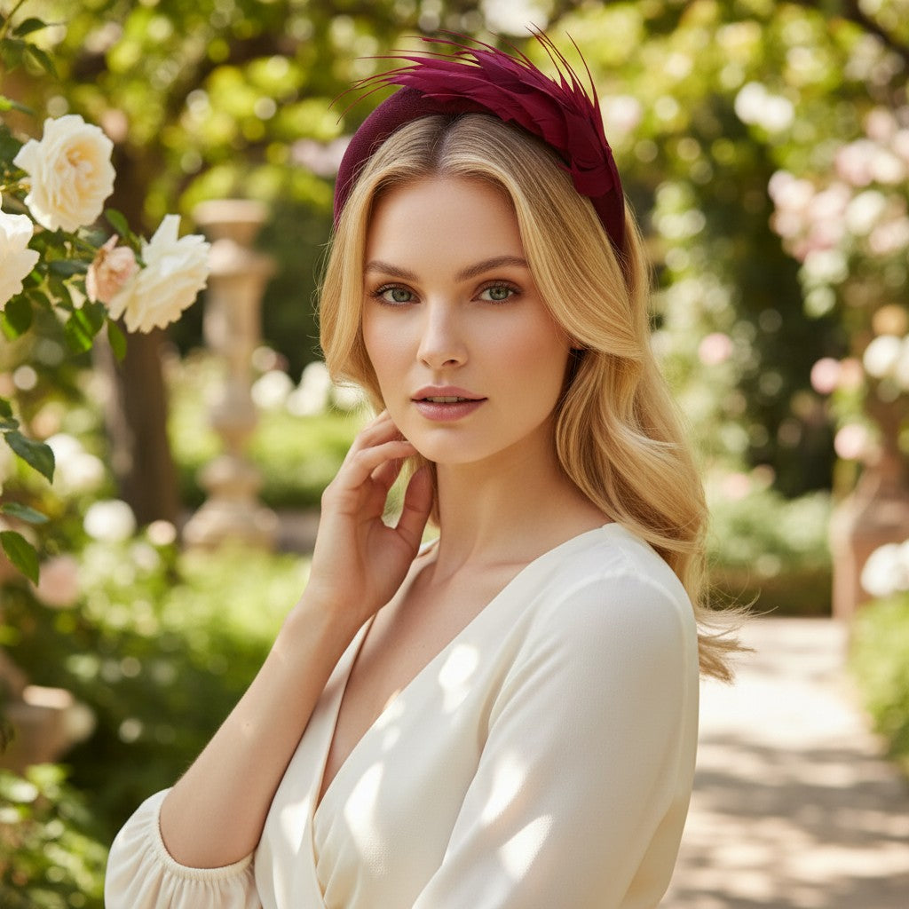 ATHENA COLLECTION - LUXE FEATHER HEADBAND - WINE