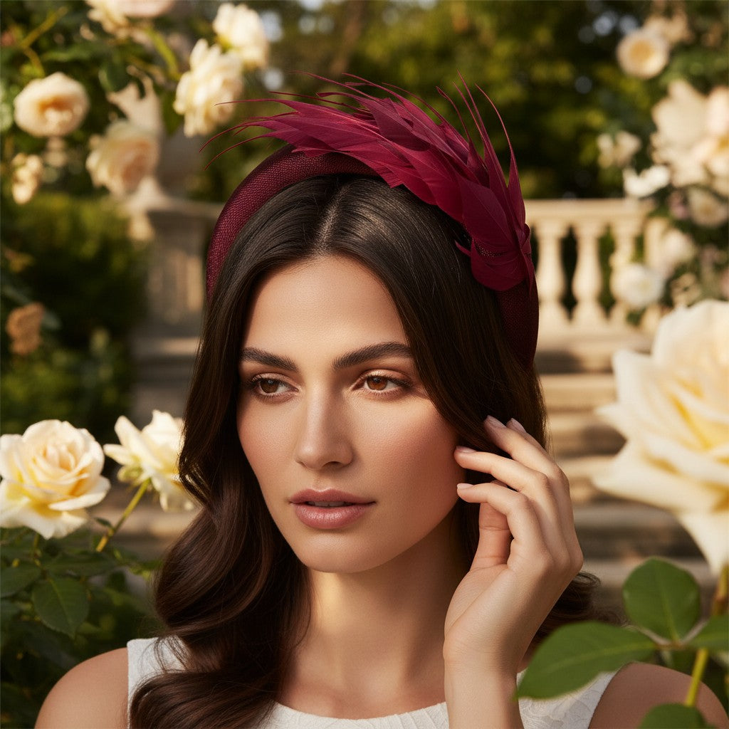 ATHENA COLLECTION - LUXE FEATHER HEADBAND - WINE
