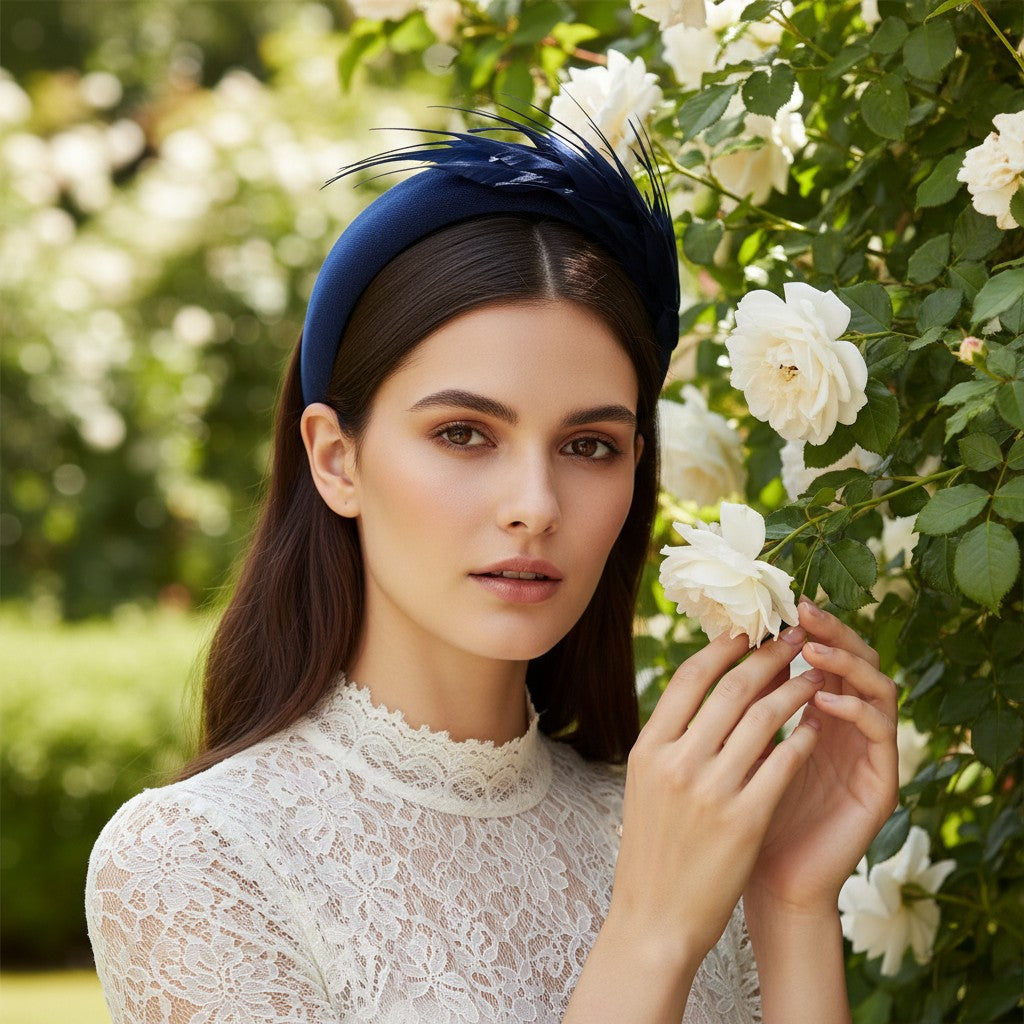 ATHENA COLLECTION - LUXE FEATHER HEADBAND - NAVY BLUE