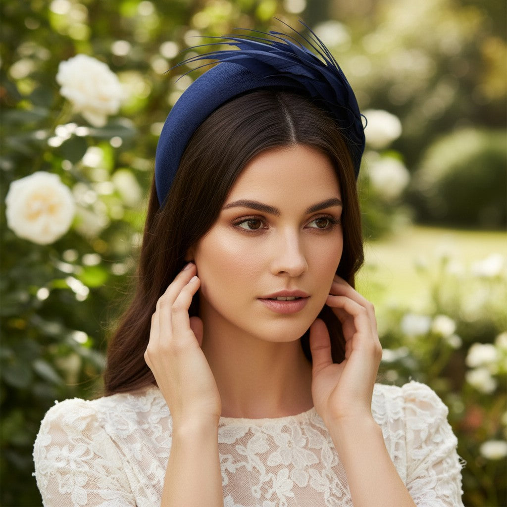 ATHENA COLLECTION - LUXE FEATHER HEADBAND - NAVY BLUE