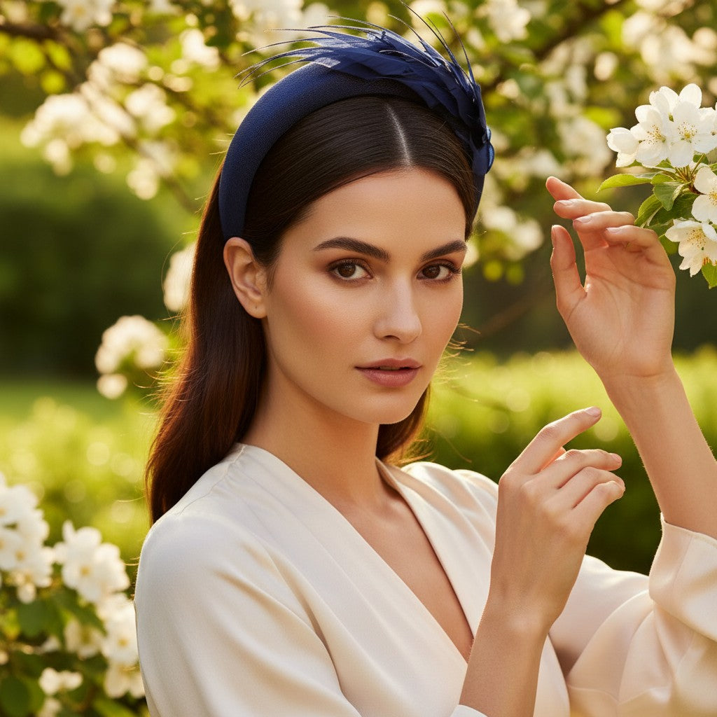 ATHENA COLLECTION - LUXE FEATHER HEADBAND - NAVY BLUE