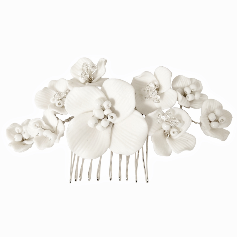 ATHENA COLLECTION - CHIC FLORAL HAIR COMB - HC291 SILVER