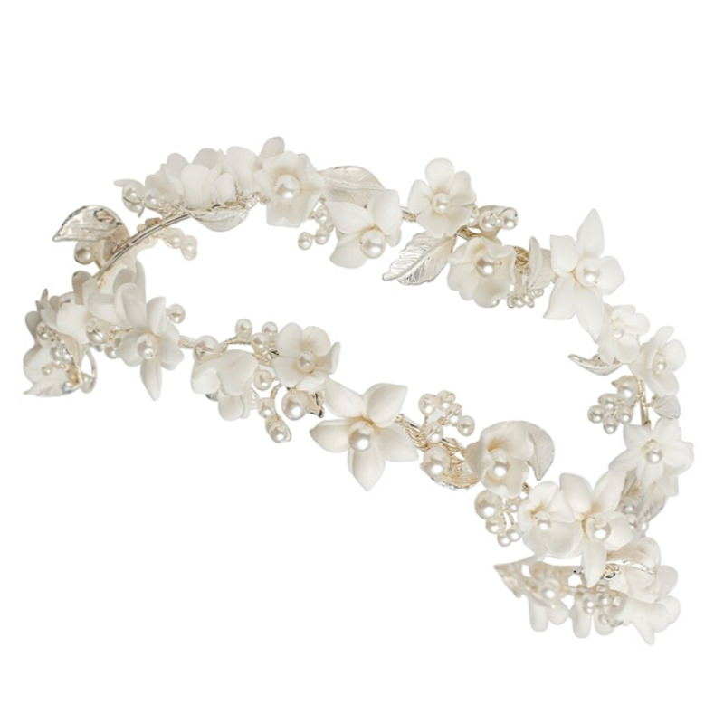 ATHENA COLLECTION - LUXE FLORAL VINE HEADBAND - AHB193 SILVER