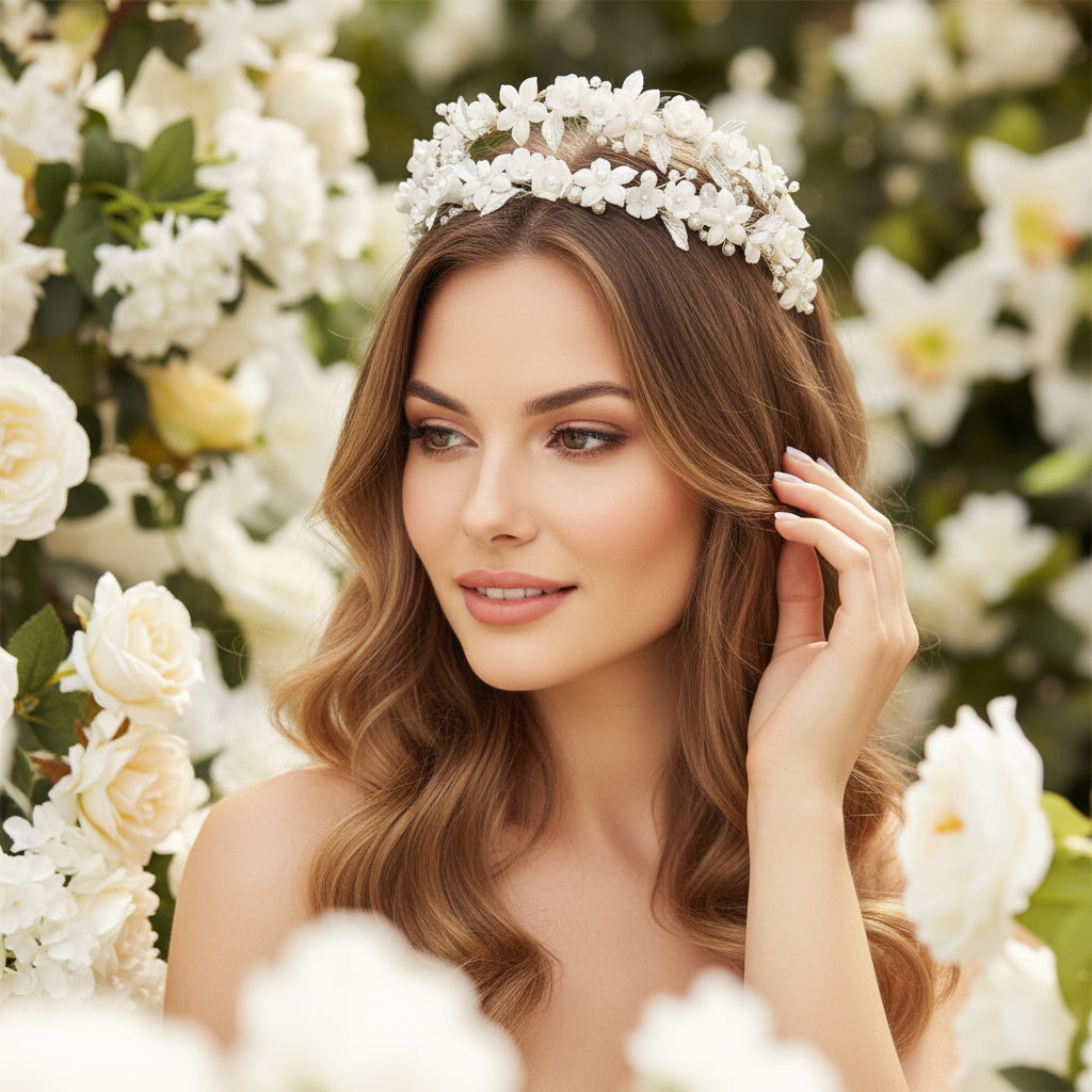ATHENA COLLECTION - LUXE FLORAL VINE HEADBAND - AHB193 SILVER