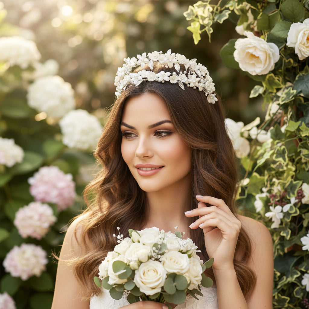 ATHENA COLLECTION - LUXE FLORAL VINE HEADBAND - AHB193 SILVER