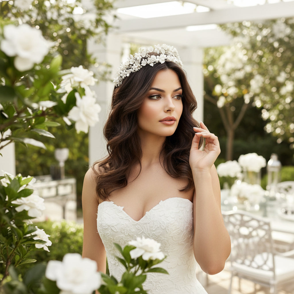 ATHENA COLLECTION - LUXE FLORAL VINE HEADBAND - AHB193 SILVER