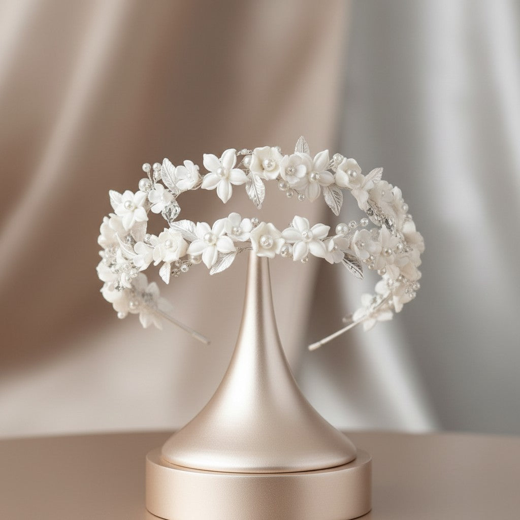 ATHENA COLLECTION - LUXE FLORAL VINE HEADBAND - AHB193 SILVER