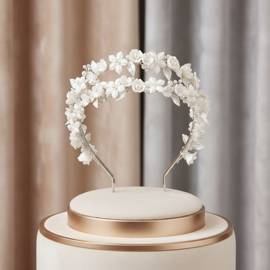 ATHENA COLLECTION - LUXE FLORAL VINE HEADBAND - AHB193 SILVER