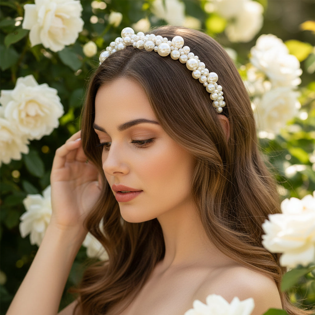 ATHENA COLLECTION - CHIC PEARL HEADBAND - AHB195 SILVER