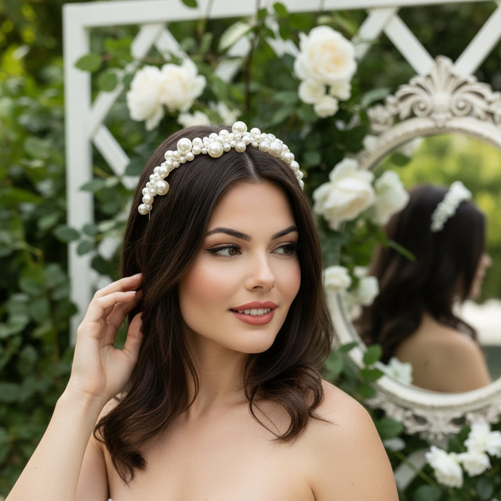 ATHENA COLLECTION - CHIC PEARL HEADBAND - AHB195 SILVER