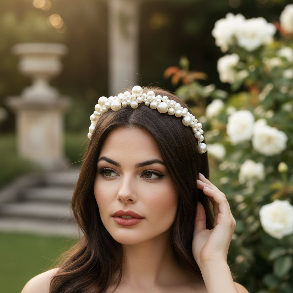 ATHENA COLLECTION - CHIC PEARL HEADBAND - AHB195 SILVER