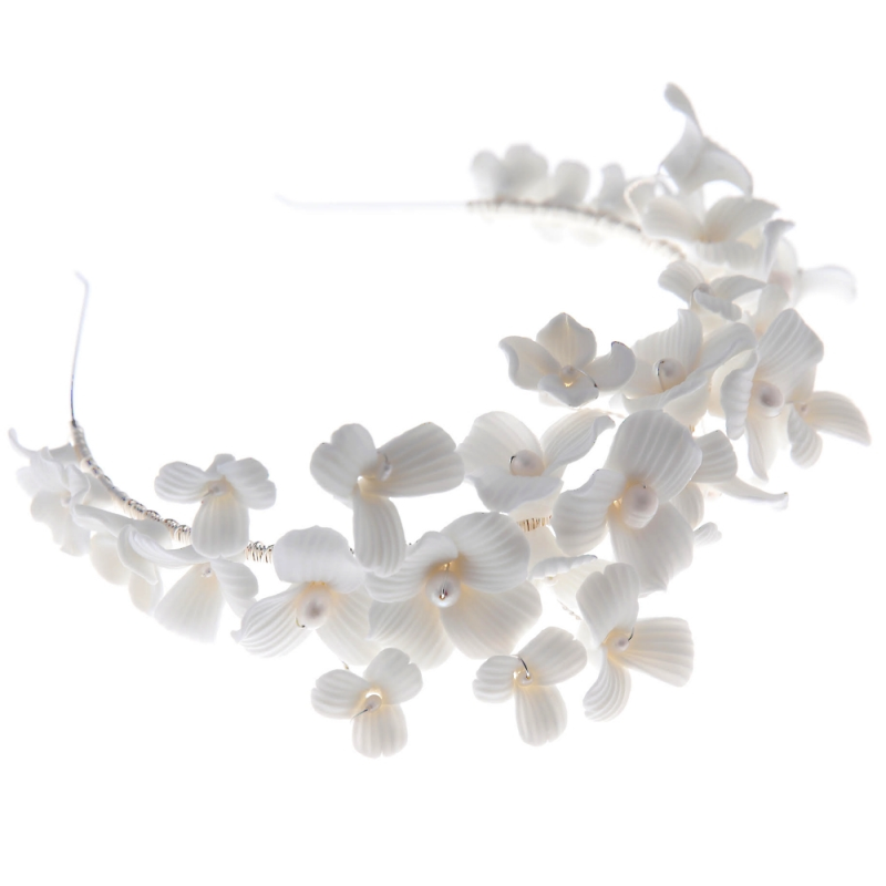 ATHENA COLLECTION - FLORAL ENCHANTMENT HEADBAND - AHB196 SILVER