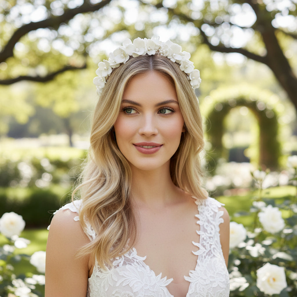 ATHENA COLLECTION - FLORAL ENCHANTMENT HEADBAND - AHB196 SILVER