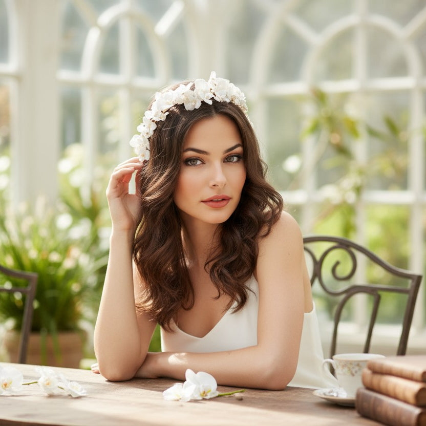 ATHENA COLLECTION - FLORAL ENCHANTMENT HEADBAND - AHB196 SILVER