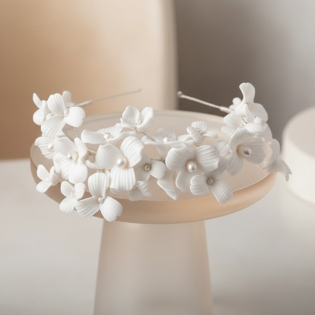 ATHENA COLLECTION - FLORAL ENCHANTMENT HEADBAND - AHB196 SILVER