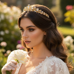 CUBIC ZIRCONIA COLLECTION - CHIC STARLET TIARA - AHB181 GOLD