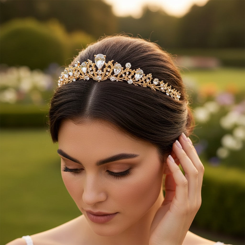 CUBIC ZIRCONIA COLLECTION - CHIC STARLET TIARA - AHB181 GOLD