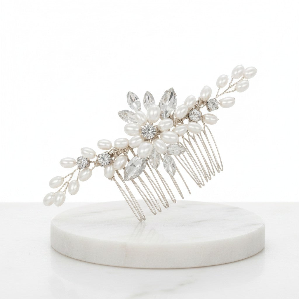 ATHENA COLLECTION - CHIC PEARL HAIR COMB - HC295 SILVER